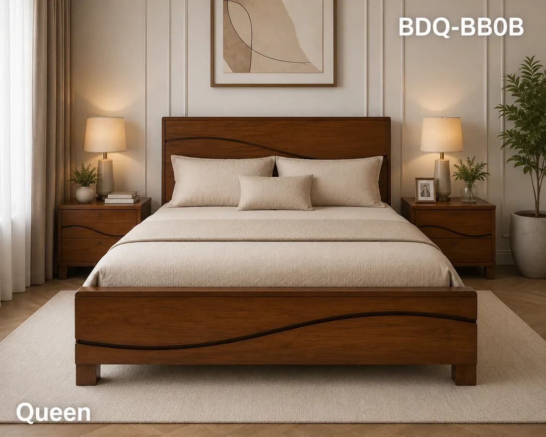 Mahogany QUEEN BED LAMINATED SOLID WOOD MODEL