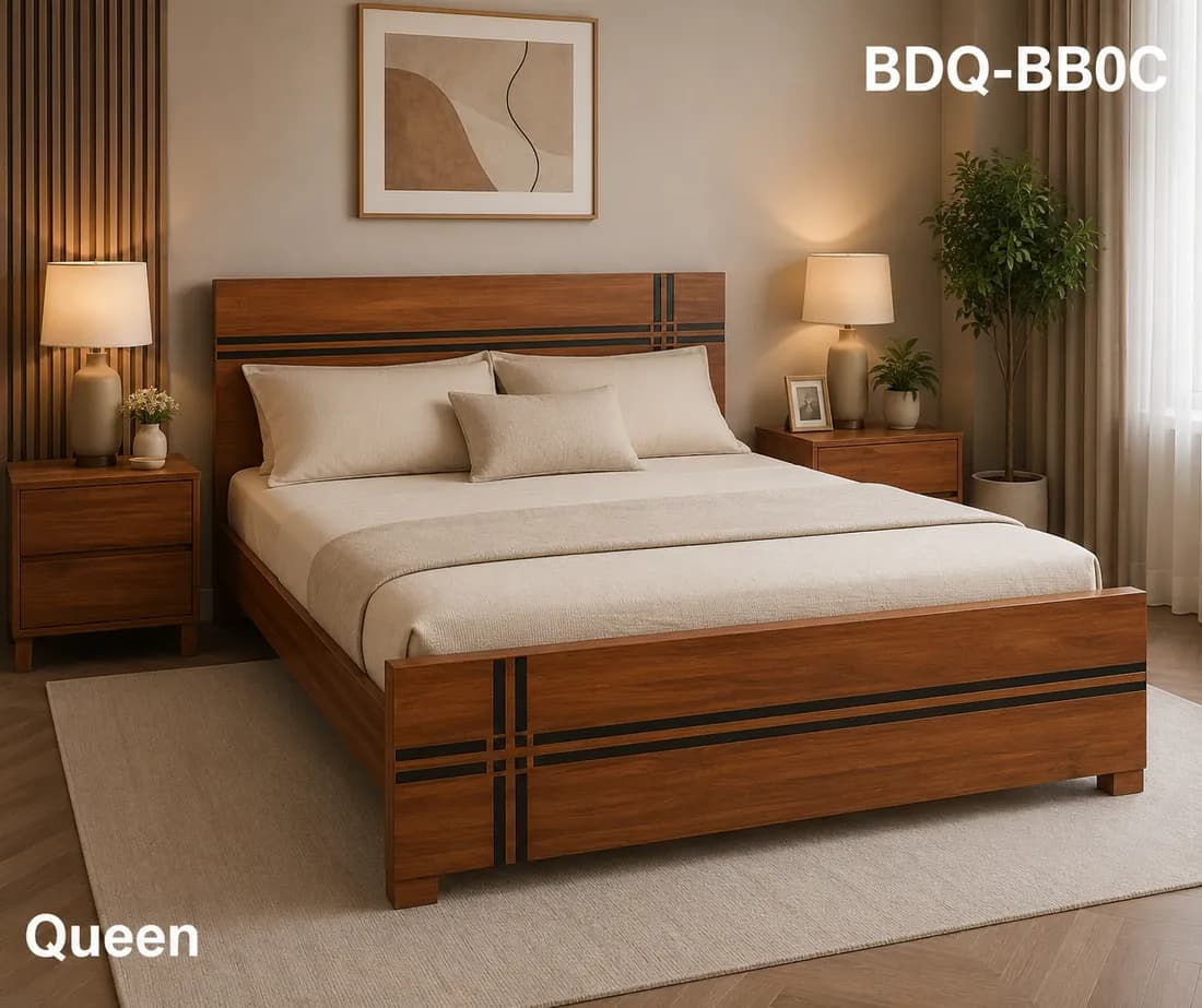 Mahogany QUEEN BED LAMINATED SOLID WOOD MODEL