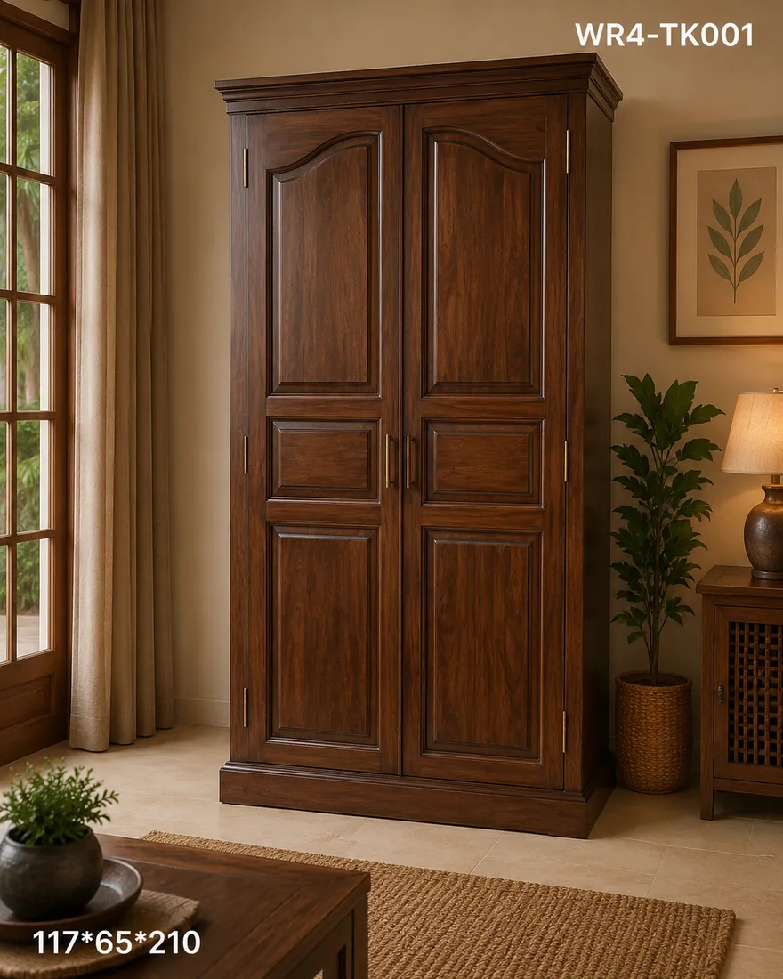 2 DOOR TEAK WOOD WARDROBE 4ft
